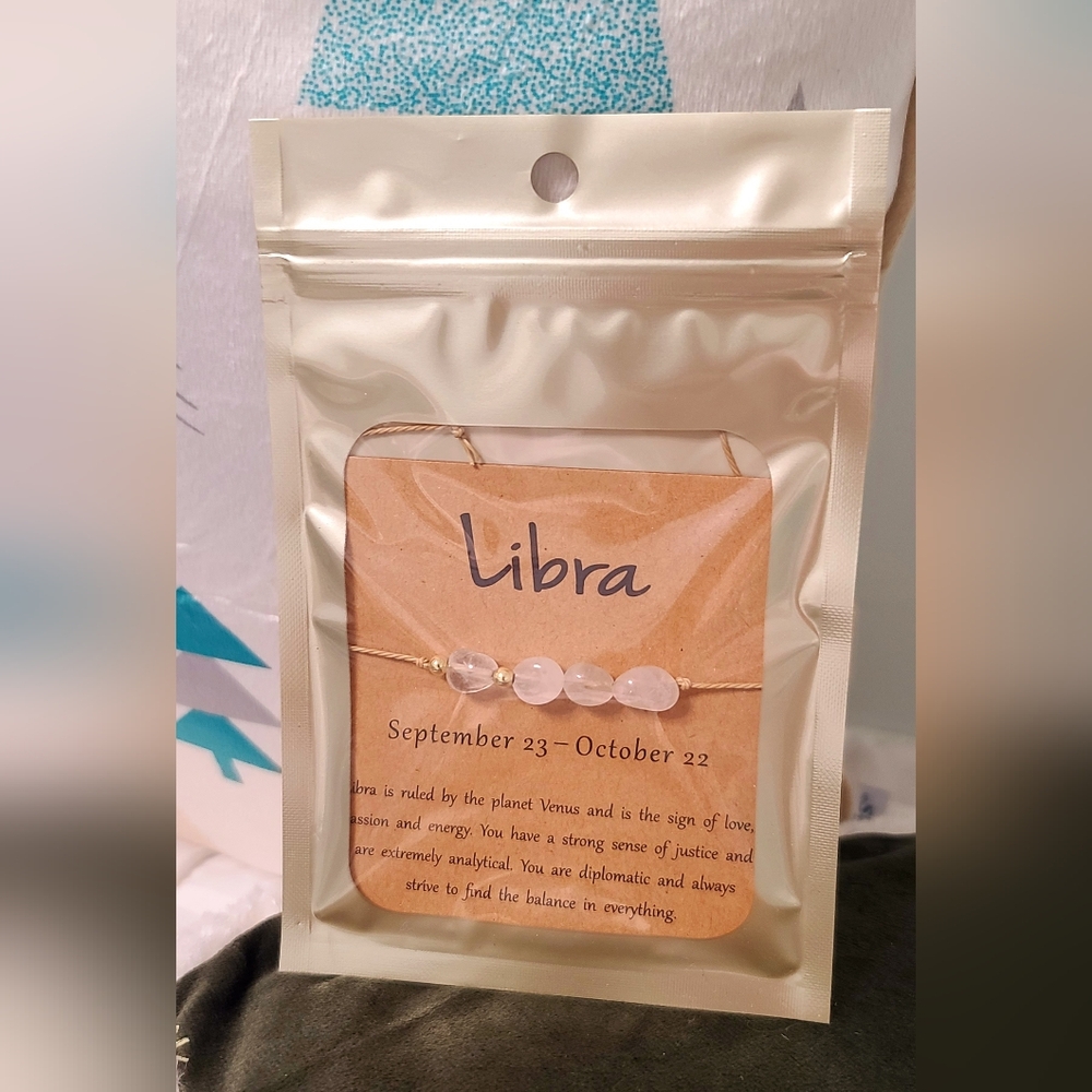 Libra Zodiac Bracelet with White Beads